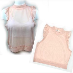 LAVENDER FIELD Sweet Sheer Blush Pink Ruffle Top M